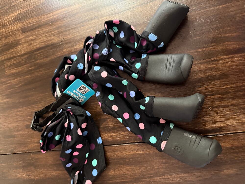 Walkee paws polkadot black rubber dog boots XS